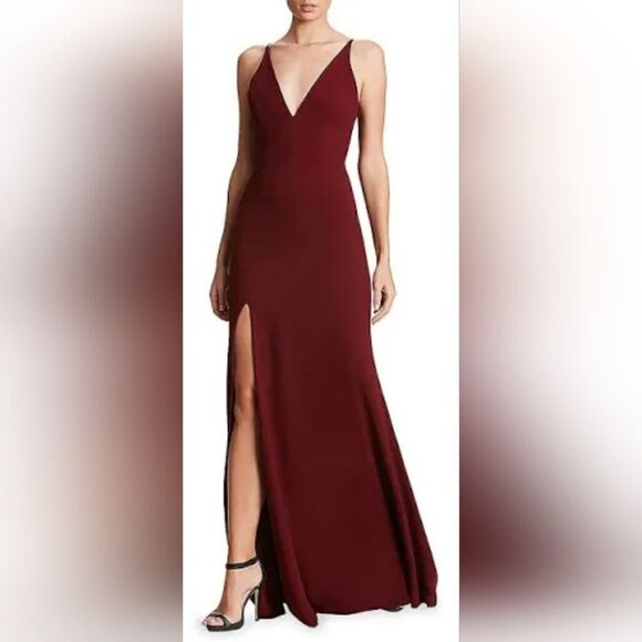 Dress The Population Iris Sleeveless Crepe Slit Gown NWOT size Large Burgundy - Picture 1 of 5